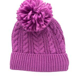 Pink Pom Pom Knit Cap Beanie Hat Warm Cable Knit Pattern Stretch PinkCore Barbie